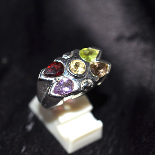 925 Sterling Silver Freestyle Multi Gemstone Cluster Ring