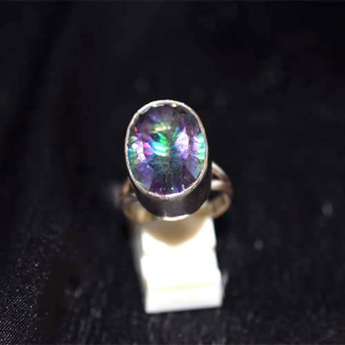 925 Sterling Silver Oval Mystic Topaz Bezel Set Ring