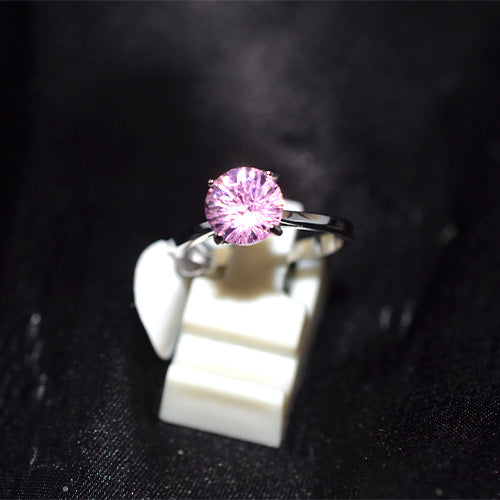 925 Sterling Silver Pink Cubic Zirconia Solitaire Ring