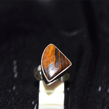 925 Sterling Silver Tiger Iron Fan Cut Ring