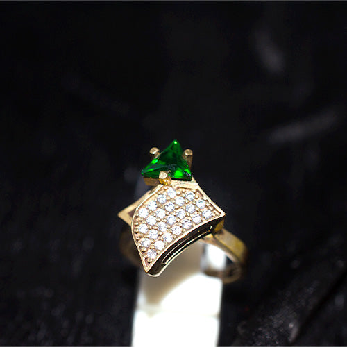6 Carat Gold Plated Turkish Trillion Emerald Pave Fan Ring