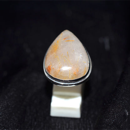 925 Sterling Silver Teardrop Golden Rutilated Quartz Ring
