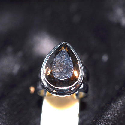 925 Sterling Silver Pear Smoky Quartz Triple Band Ring