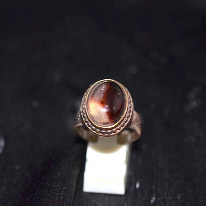 925 Sterling Silver Brown Onyx Etched Band Ring
