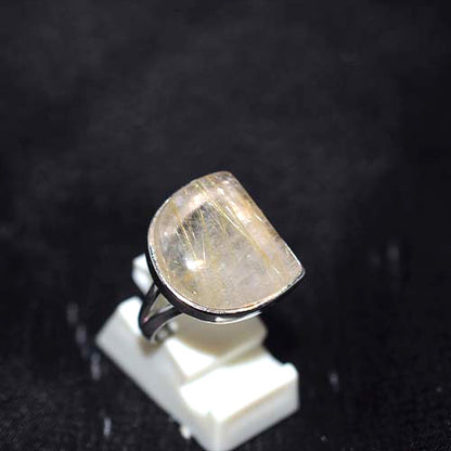 925 Sterling Silver Rutilated Quartz Half Moon Ring