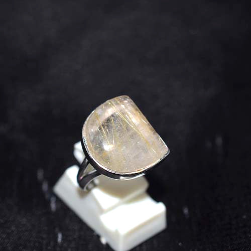 925 Sterling Silver Rutilated Quartz Half Moon Ring