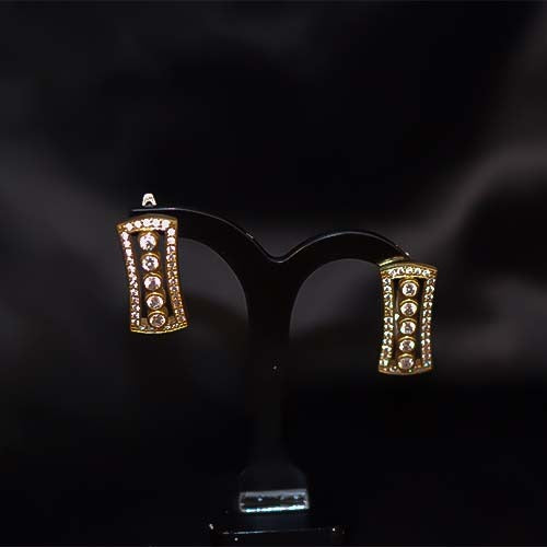 6 Carat Gold Plated Rectangle Border CZ Stud Earrings