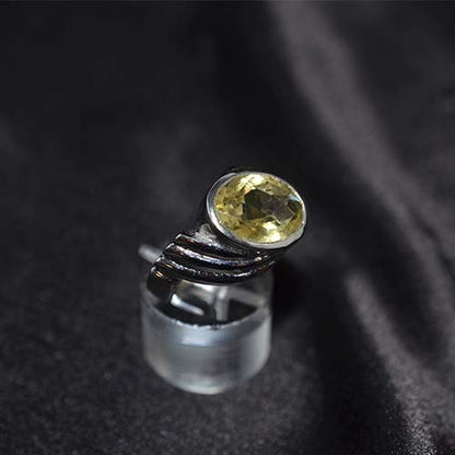 925 Sterling Silver Lemon Quartz Wave Band Ring
