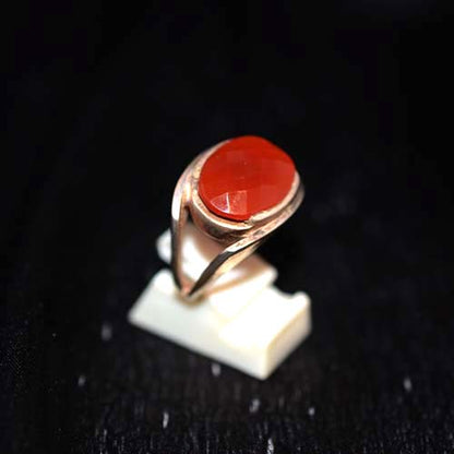 6 Carat Gold Plated Faceted Red Agate Oval Ring