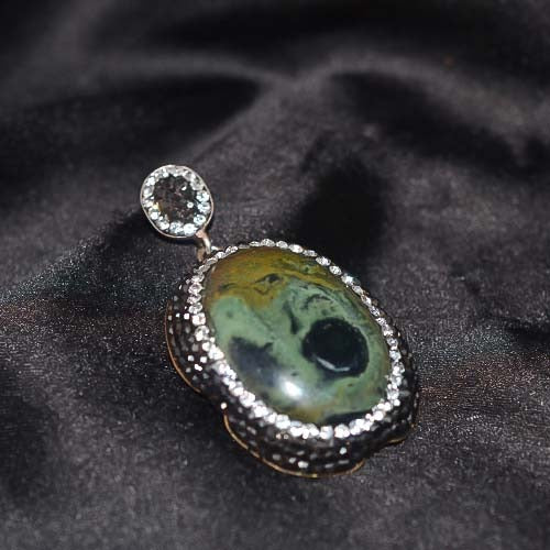 925 Sterling Silver Green Jasper Halo Pendant