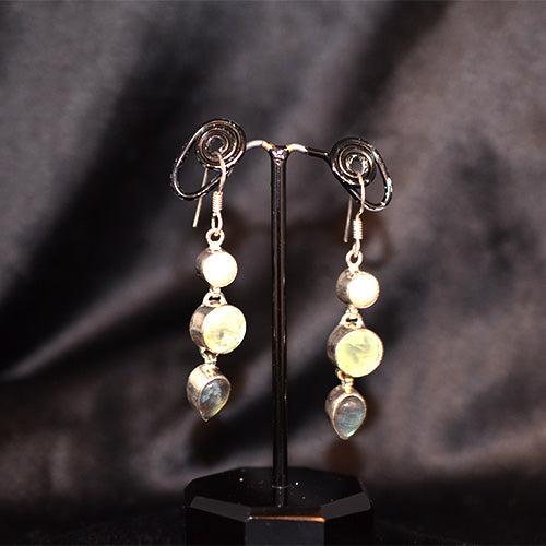 925 Sterling Silver Three Stone Labradorite Cascade Drop Earrings