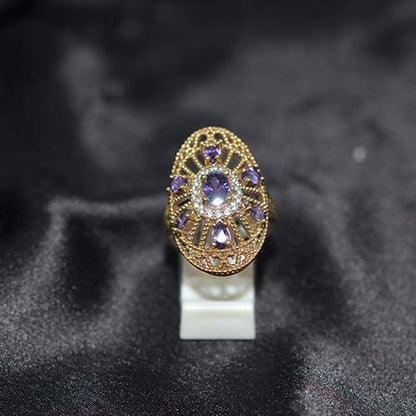 6 Carat Gold Plated Amethyst Oval Filigree Ring