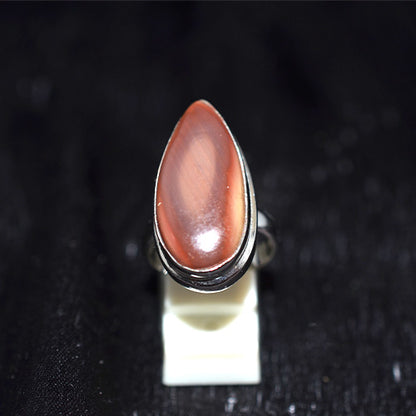 925 Sterling Silver Brown Cat's Eye Marquise Shape Ring