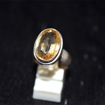 925 Sterling Silver Oval Citrine Chunky Bezel Ring