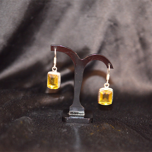 925 Sterling Silver Rectangle Citrine Drop Earrings