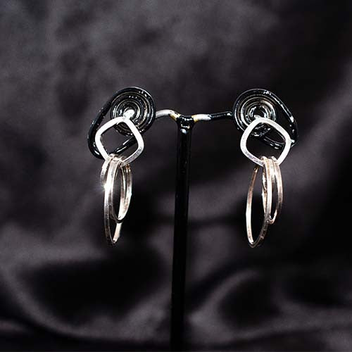 925 Sterling Silver Geometric Hoop Drop Earrings