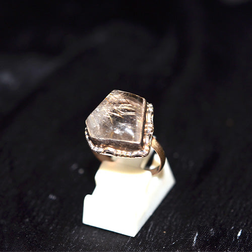 925 Sterling Silver Hexagon Smoky Quartz Vintage Ring
