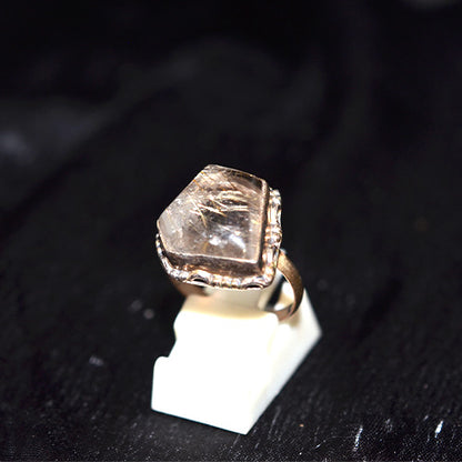 925 Sterling Silver Hexagon Smoky Quartz Vintage Ring