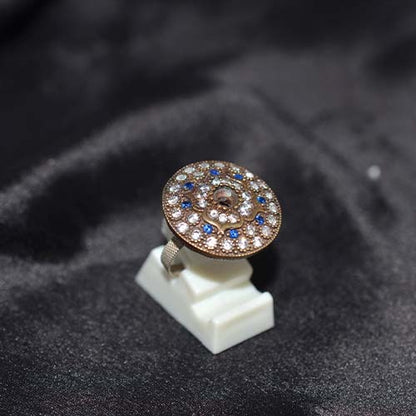 6 Carat Gold Plated Blue Topaz Pavé Round Ring