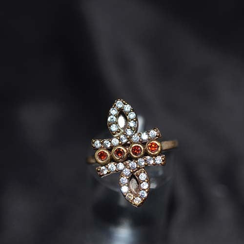 6 Carat Gold Plated Red and White Marquise Motif Ring