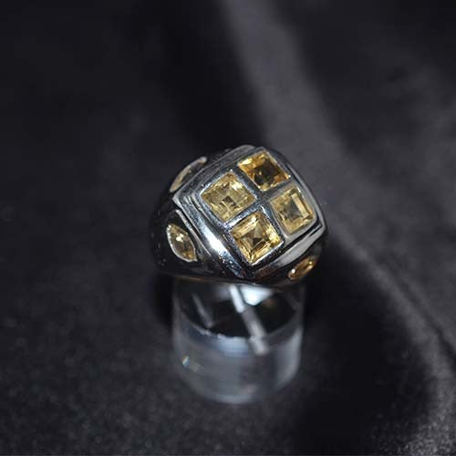 925 Sterling Silver Citrine Mosaic Dome Ring