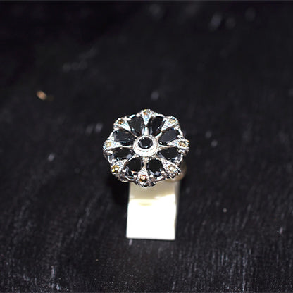 925 Sterling Silver Turkish Black Onyx and Marcasite Starburst Ring