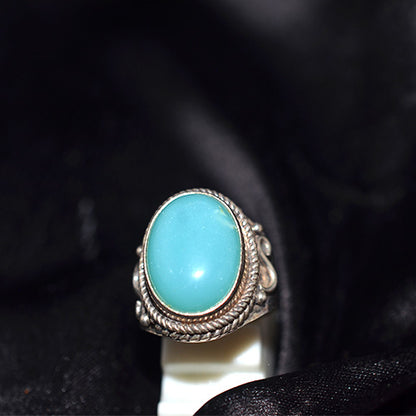 925 Sterling Silver Amazonite Oval Ring with Ornate Rope Setting