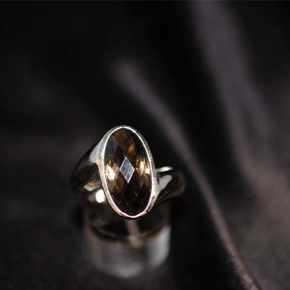925 Sterling Silver Smoky Quartz Wide Bezel Ring