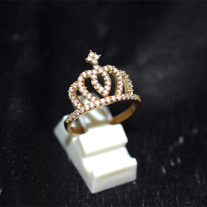 6 Carat Gold Plated Pave Cubic Zirconia Heart Crown Ring