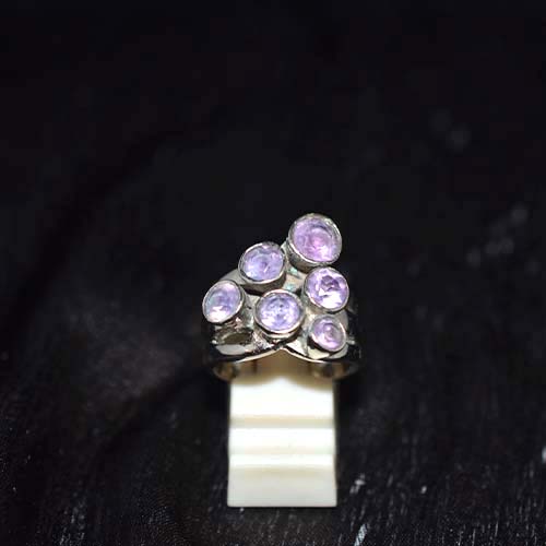 925 Sterling Silver Light Purple Gemstone Six Stone Design Ring