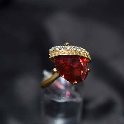 6 Carat Gold Plated Red and White Teardrop Statement Ring