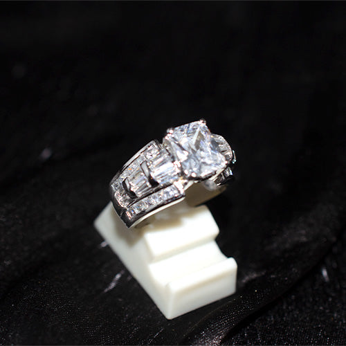 925 Sterling Silver Turkish Baguette Cubic Zirconia Statement Ring