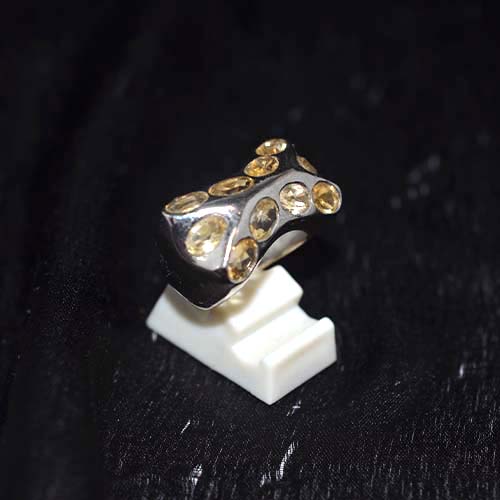 925 Sterling Silver Yellow Gemstone Bubble Pattern Ring