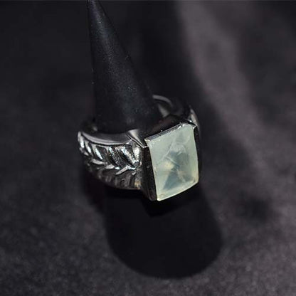 925 Sterling Silver Light Green Rectangular Engraved Ring