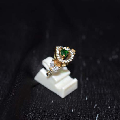 6 Carat Gold Plated Green Teardrop Duo Stone Ring