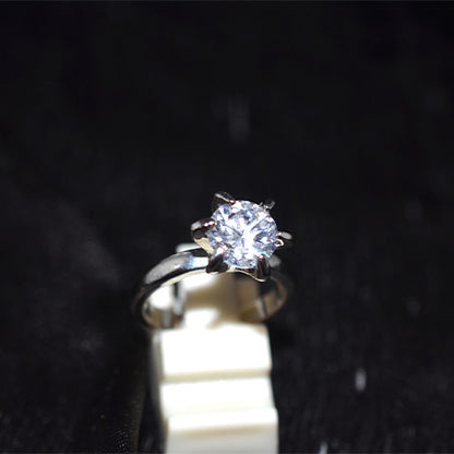 925 Sterling Silver Round Cubic Zirconia Six-Prong Solitaire Ring