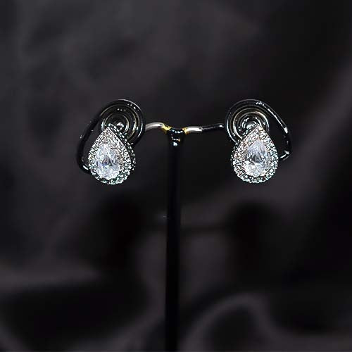 925 Sterling Silver White Crystal Teardrop Halo Stud Earrings