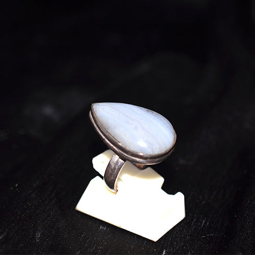925 Sterling Silver Teardrop Blue Lace Agate Ring