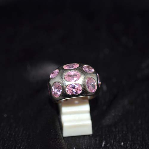 925 Sterling Silver Pink Cubic Zirconia Domed Oval Ring