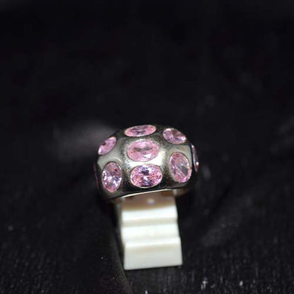 925 Sterling Silver Pink Cubic Zirconia Domed Oval Ring