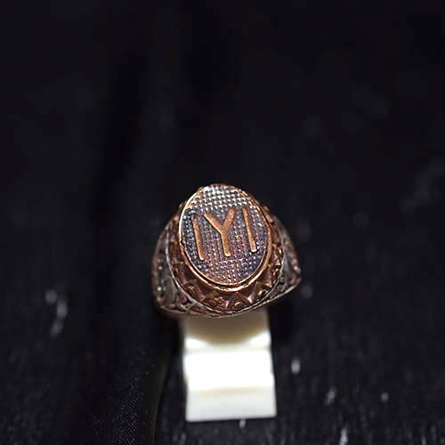 925 Sterling Silver Two-Tone Kayi Tribe IYI Ring with Triangular Pattern Bezel