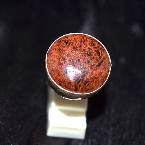 925 Sterling Silver Round Mahogany Obsidian Cabochon Ring