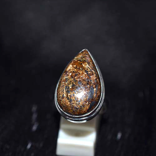 925 Sterling Silver Brown Jasper Pear Ring