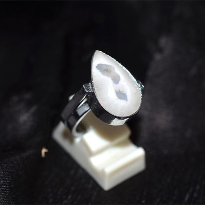 925 Sterling Silver Pear Dendritic Agate Ring