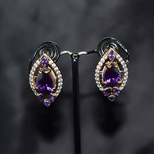 6 Carat Gold Plated Amethyst Marquise Stud Earrings