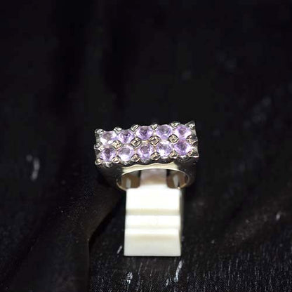 925 Sterling Silver Light Purple Gemstone Pave Row Ring