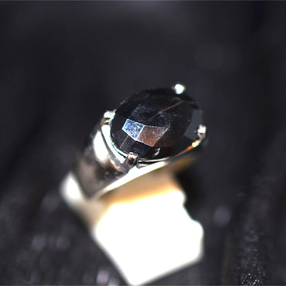 925 Sterling Silver Oval Black Onyx Four Prong Ring