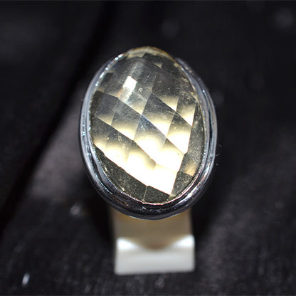 925 Sterling Silver Large Oval Faceted Lemon Quartz Ring