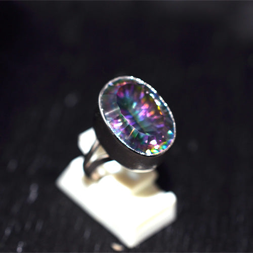 925 Sterling Silver Oval Mystic Topaz Deep Bezel Ring