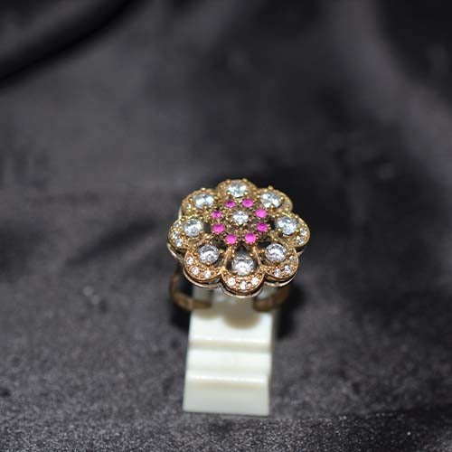 6 Carat Gold Plated White Topaz Pink Sapphire Flower Ring